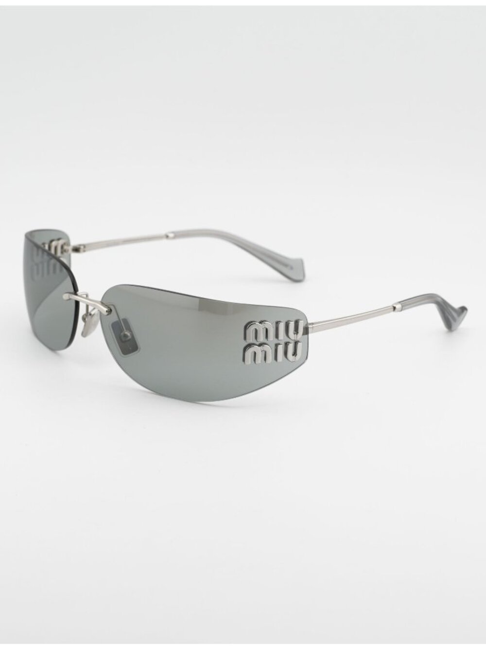 Miu Miu MUA51S 1BC10Y Sunglasses Silver Rectangle Frame, Grey Lenses